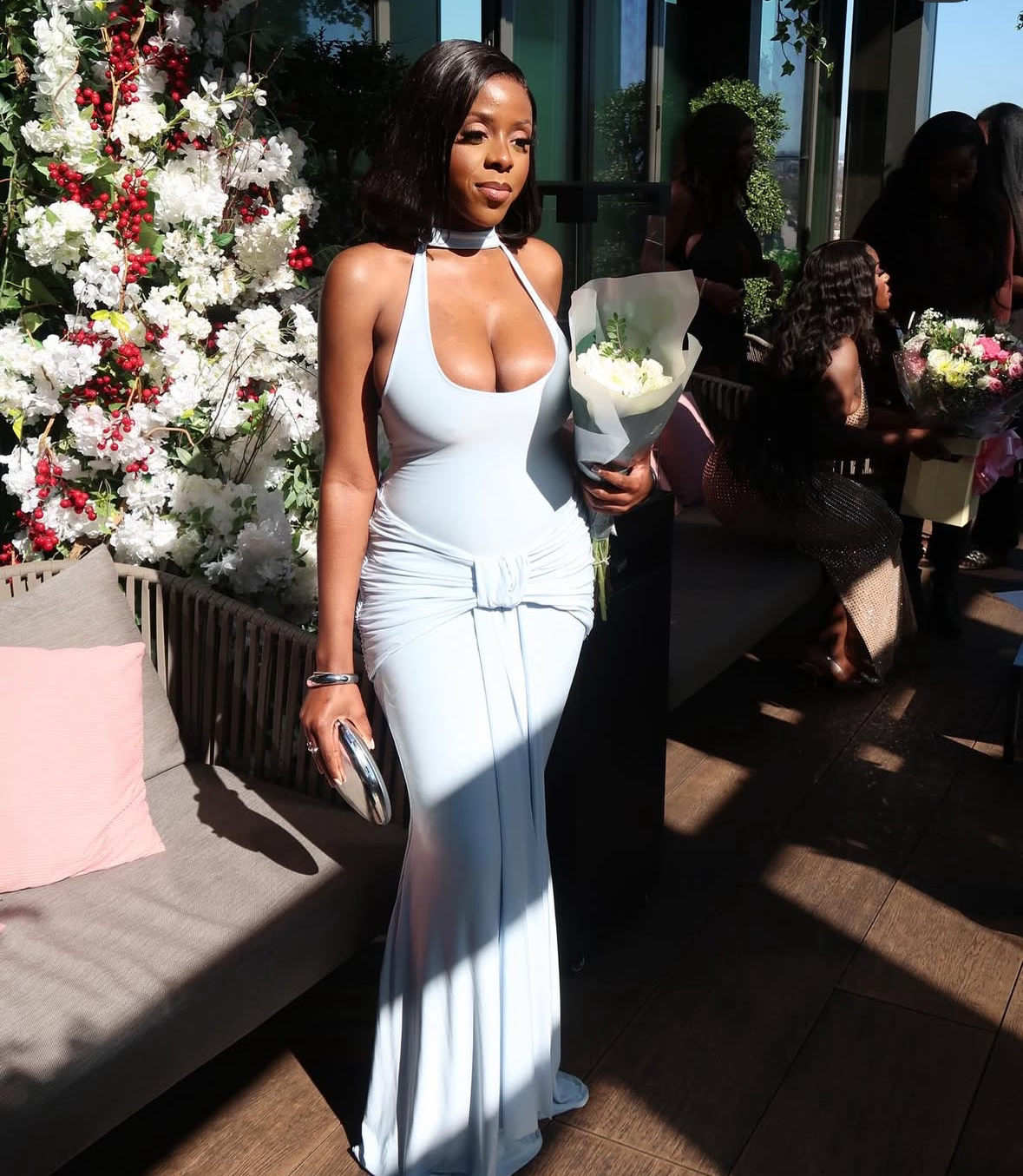 Halter Neck Keyhole Detail Drape Dress