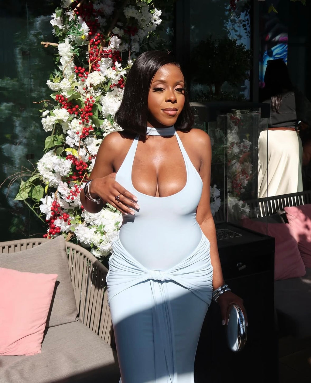 Halter Neck Keyhole Detail Drape Dress